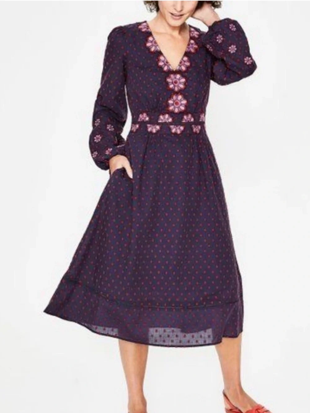 Boden Floral Embroidered Midi Dress